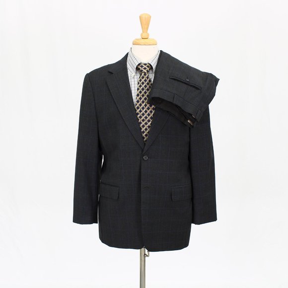 Bespoke Black Suit with Gray Check Pattern - Picture 1 of 15
